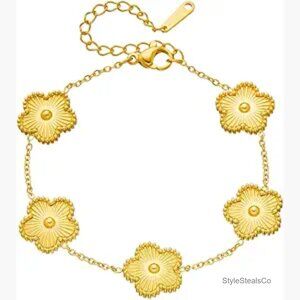18K Gold Plated Dainty Lucky Clover Charm Bracelet Stackable Women's Jewelry